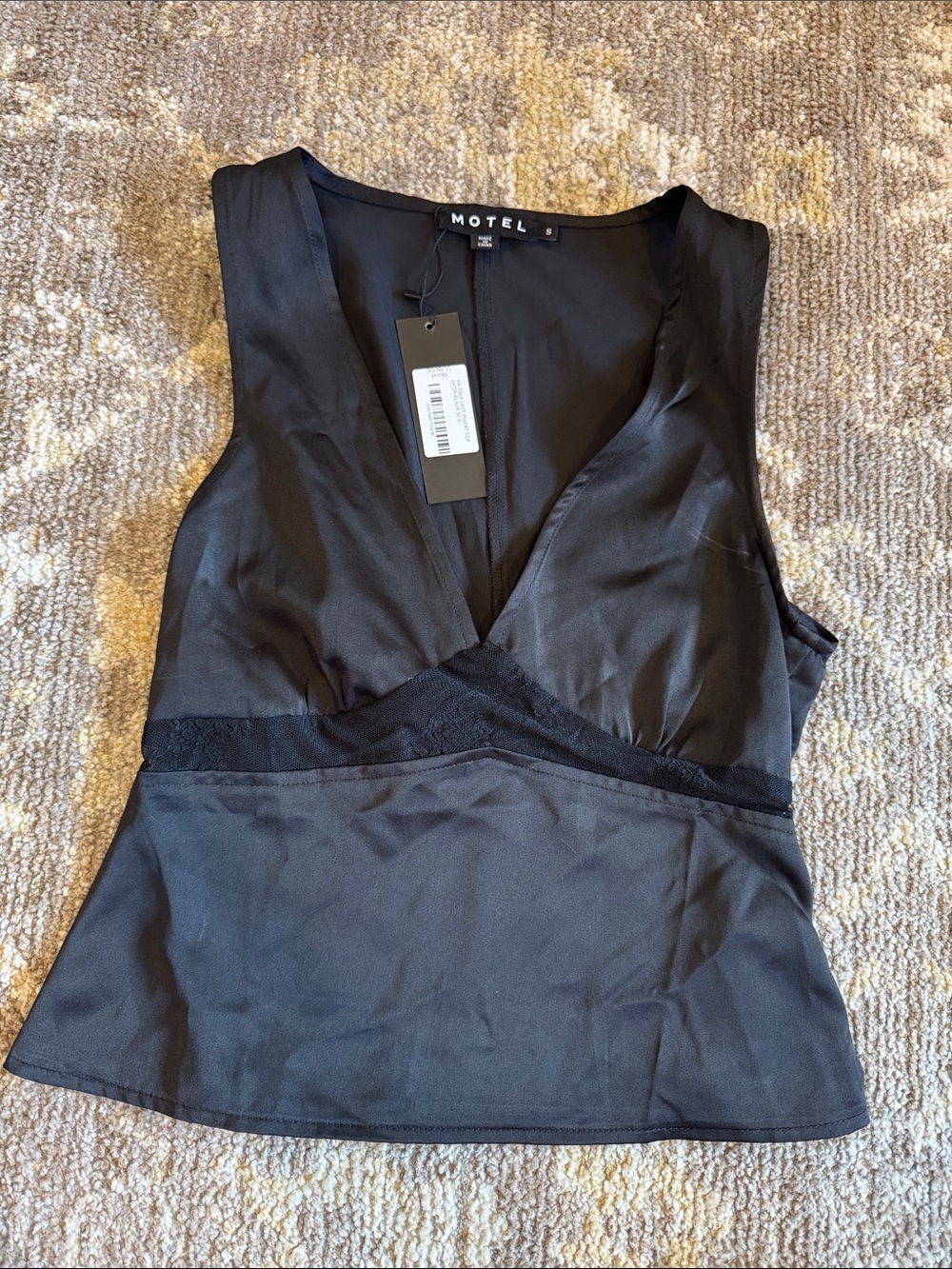 Motel Deep V Black Sleeveless Top